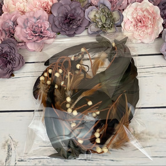 Boho Dark Green & Brown Feather Headdress - Picture 14 of 14